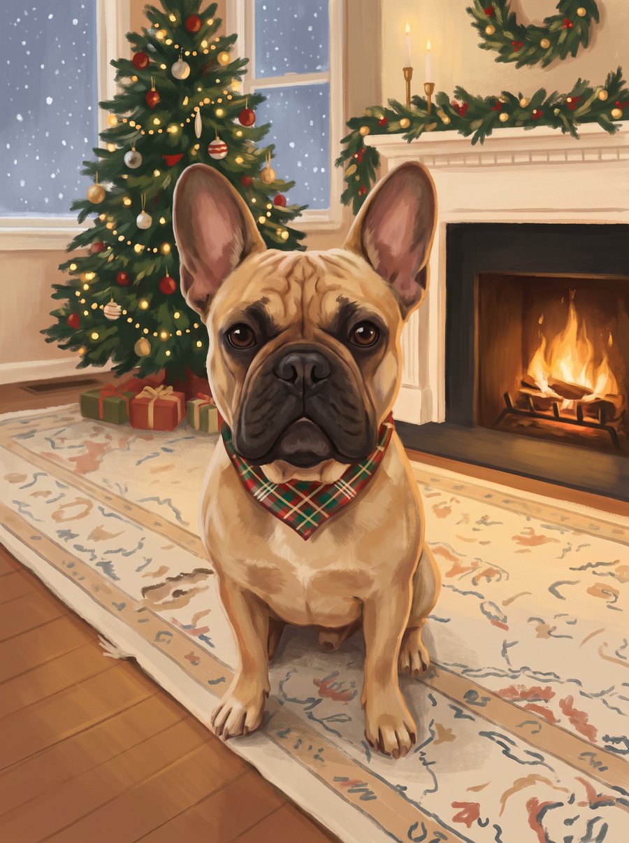 Holiday Card portrait of a French Bulldog