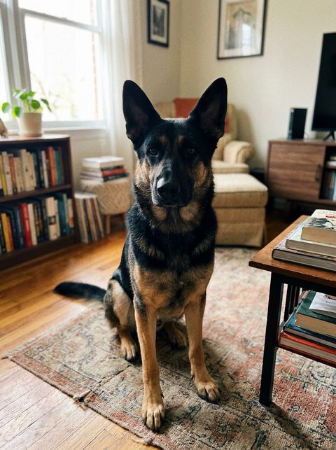 Phone photo of a German Shepherd (fictional)