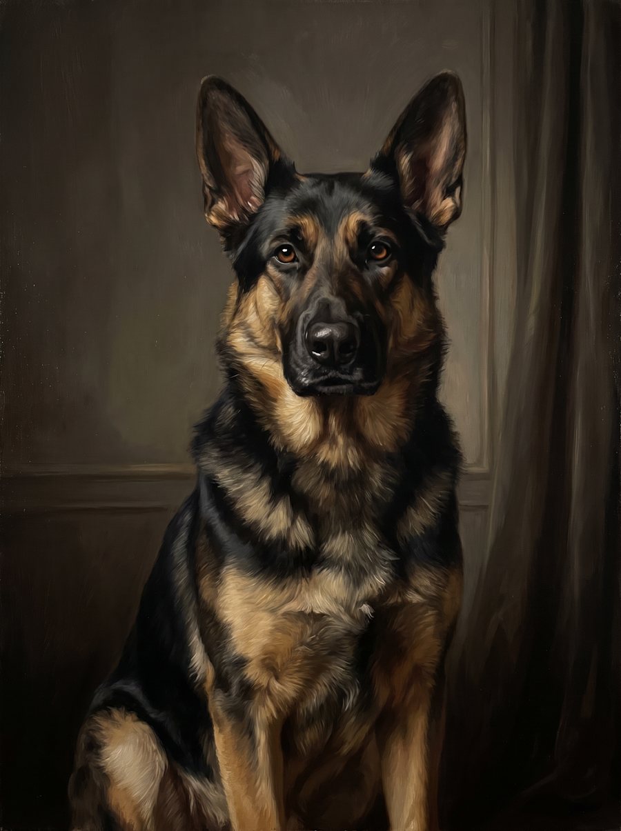 Classic Oil Portrait portrait of a German Shepherd