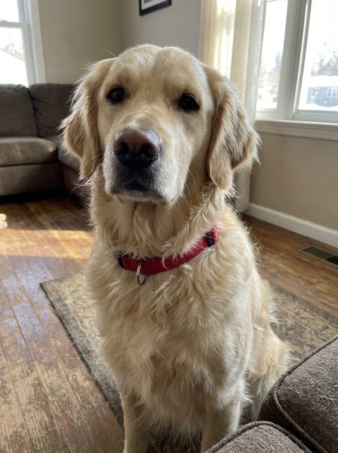 Phone photo of a Golden Retriever (fictional)