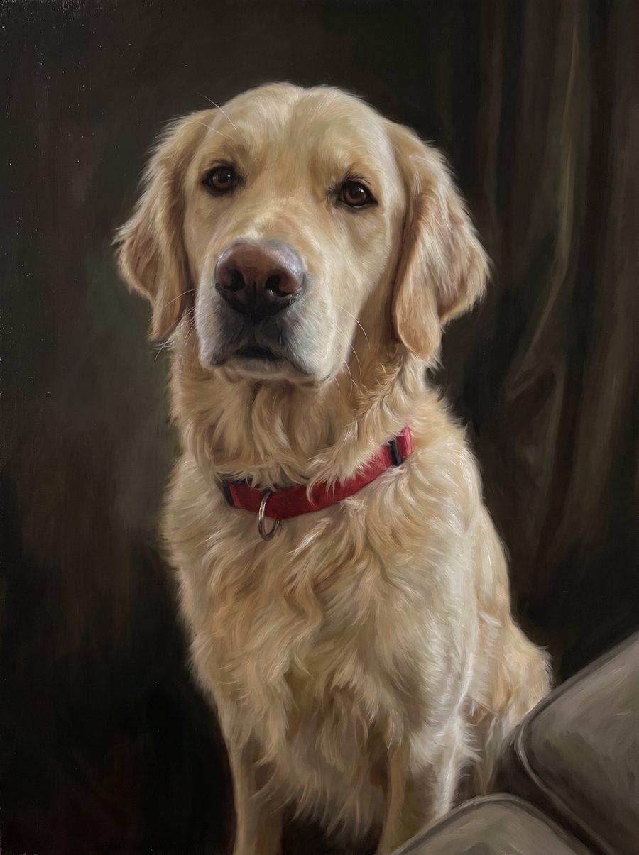 Classic Oil Portrait portrait of a Golden Retriever