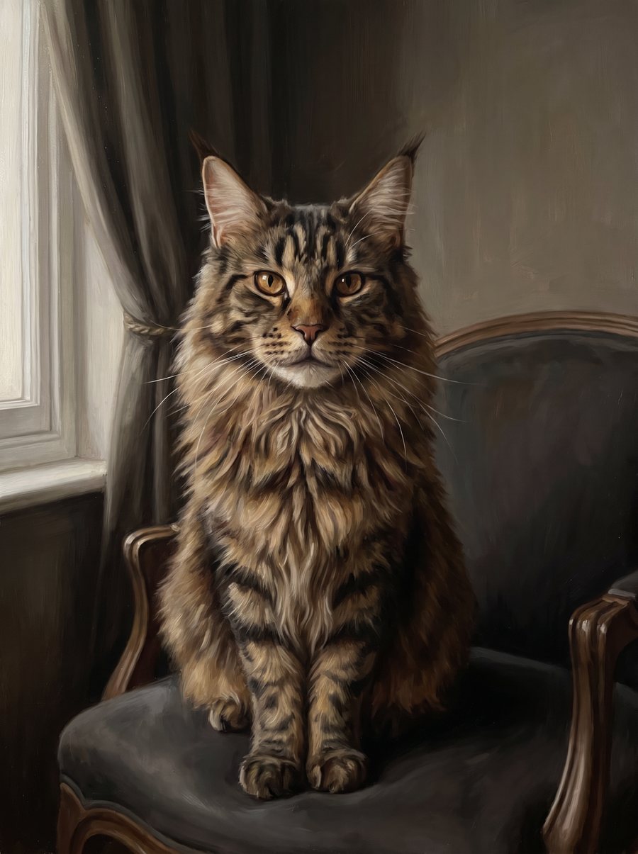 Classic Oil Portrait portrait of a Maine Coon