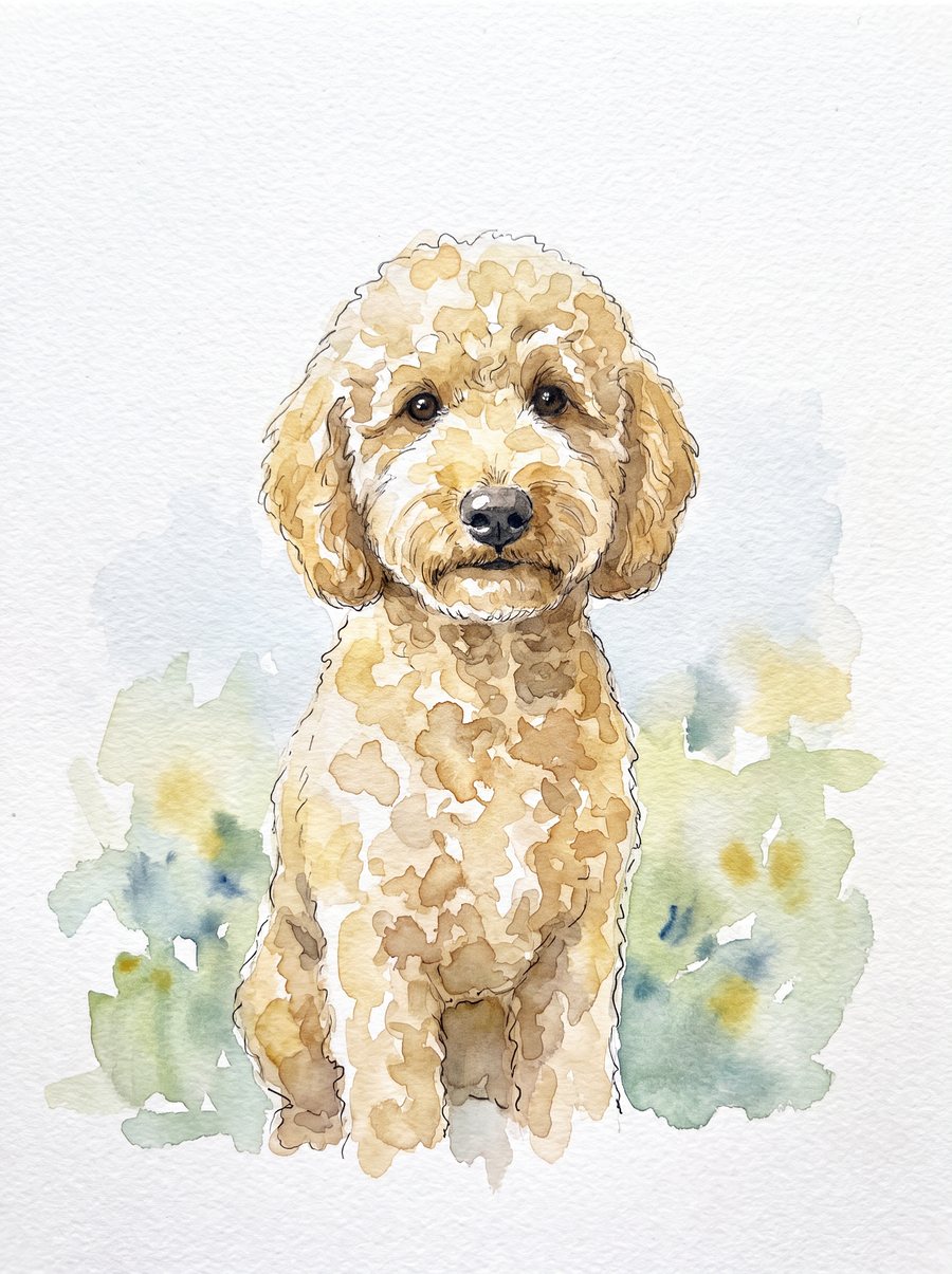 Watercolor portrait of a Poodle