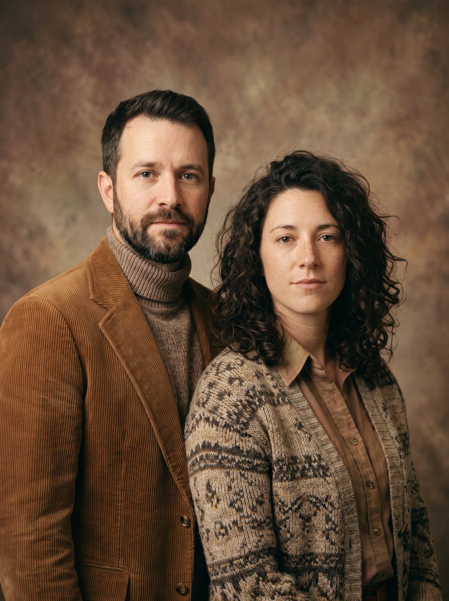 Vintage studio portrait of a couple composed from two separate photos