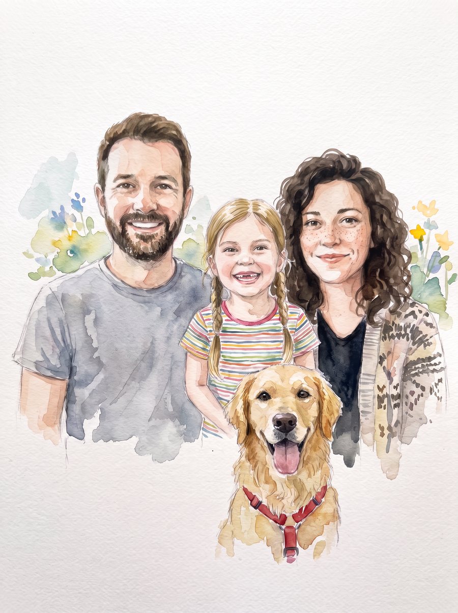 Watercolour family portrait